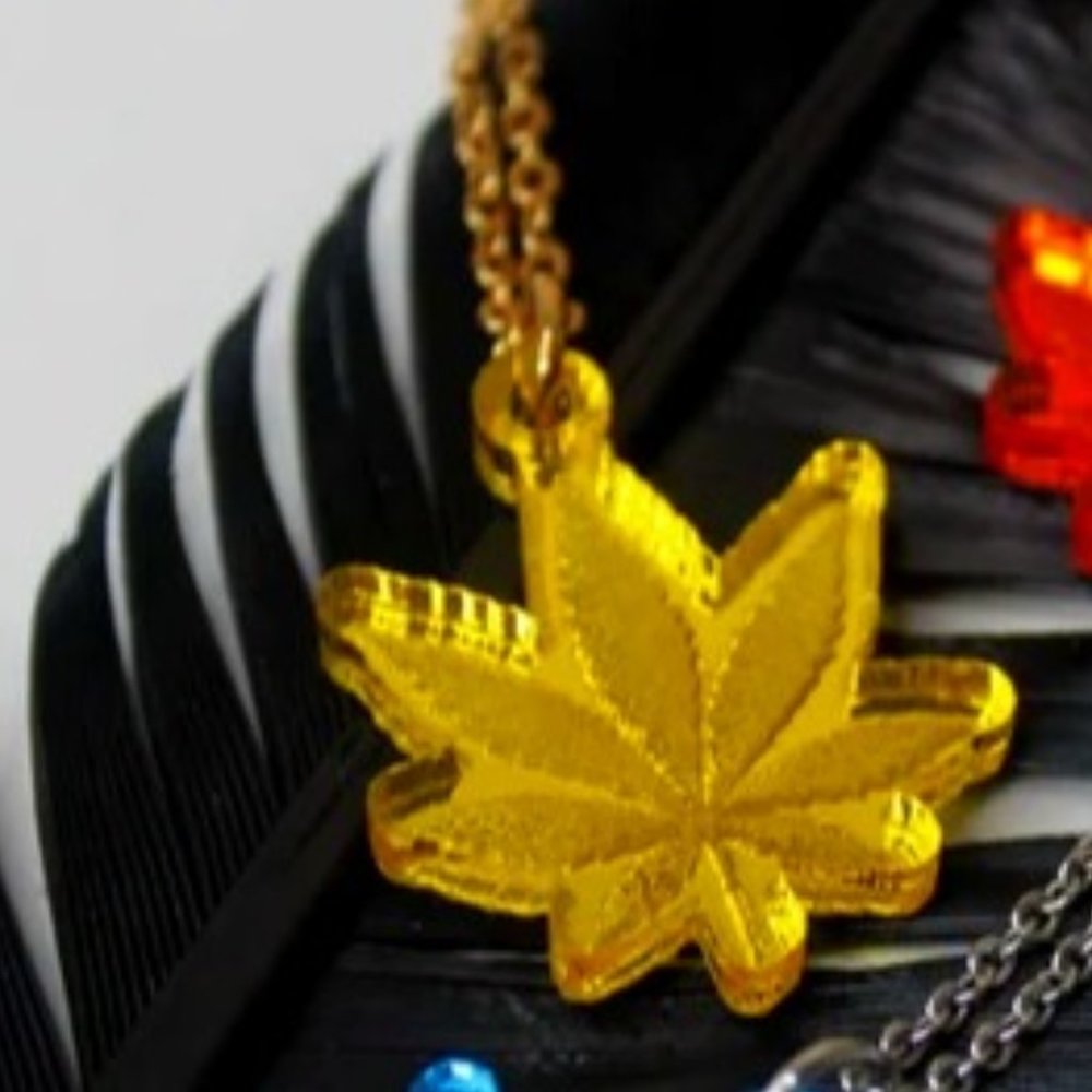 Weed Up Necklace - Yellow Acrylic Pendant with 18 inch  Gold Chain